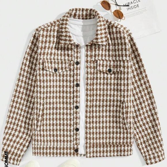 SHEIN Other - NWT Manfinity Homme Men Houndstooth Print Flap Detail Jacket